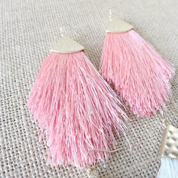 TWO pairs cute pink cream gold tassel earrings - Picture 2 of 5